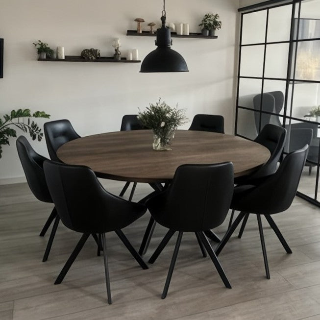 Rundt plankebord m. metal sokkelfod + (0-2 tillægsplader)