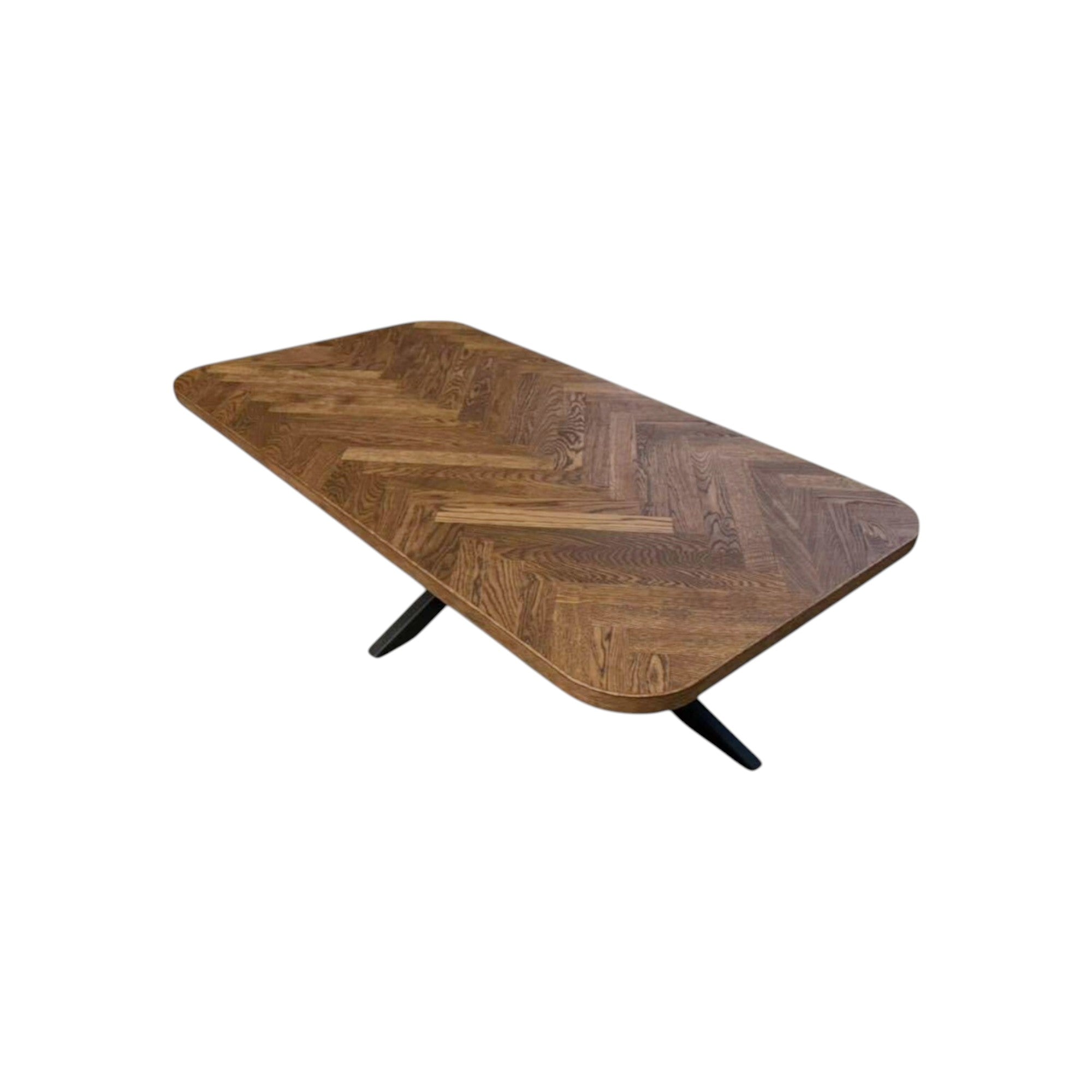 Firkantet m. afrundende sildebenssofabord i eg