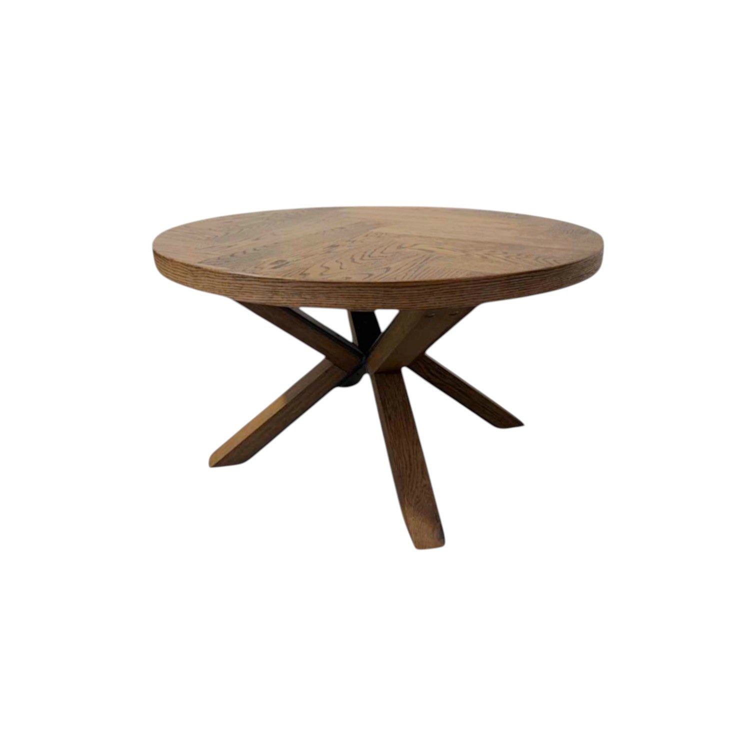 Rund sildebensbord med bordben i eg