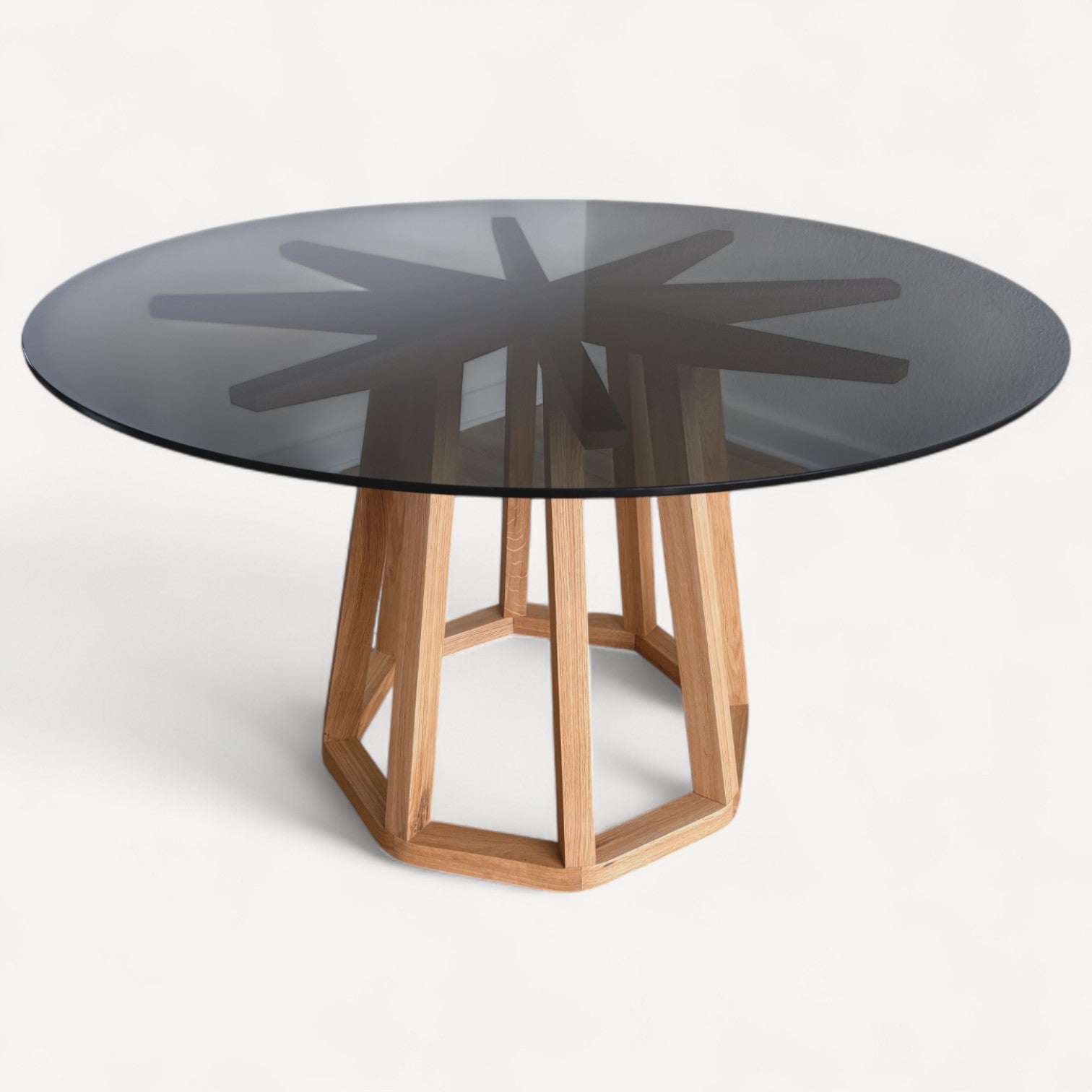 Oktagonbord i massivt Eg & Glas