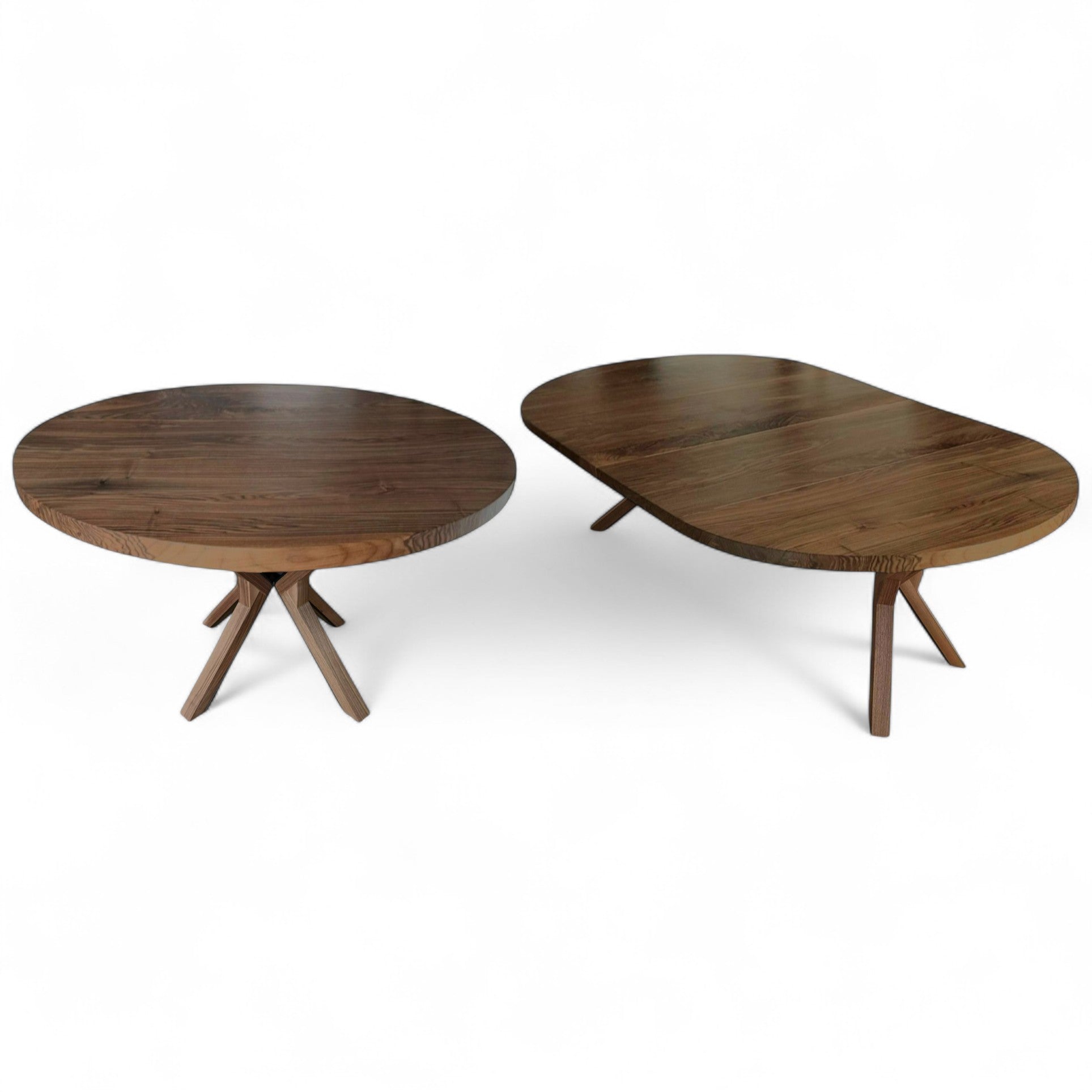 Rundt plankebord m. valnød/metal stjernestel + (0-2 tillægsplader)