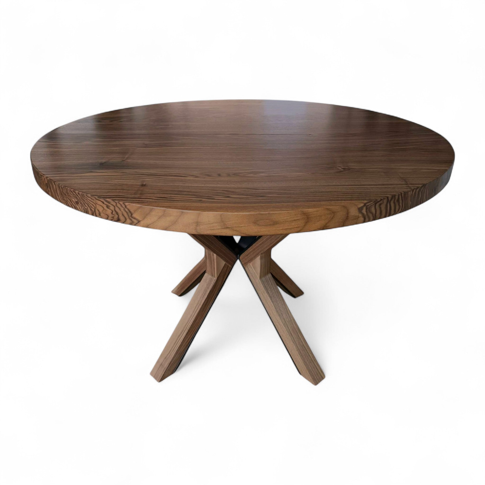 Rundt plankebord m. valnød/metal stjernestel + (0-2 tillægsplader)