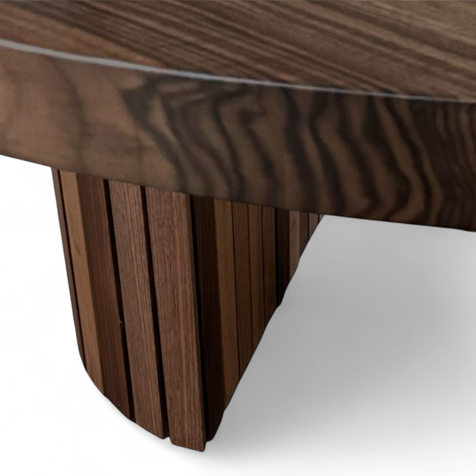 Rundt plankebord m. valnød sokkelfod + (0-2 tillægsplader)